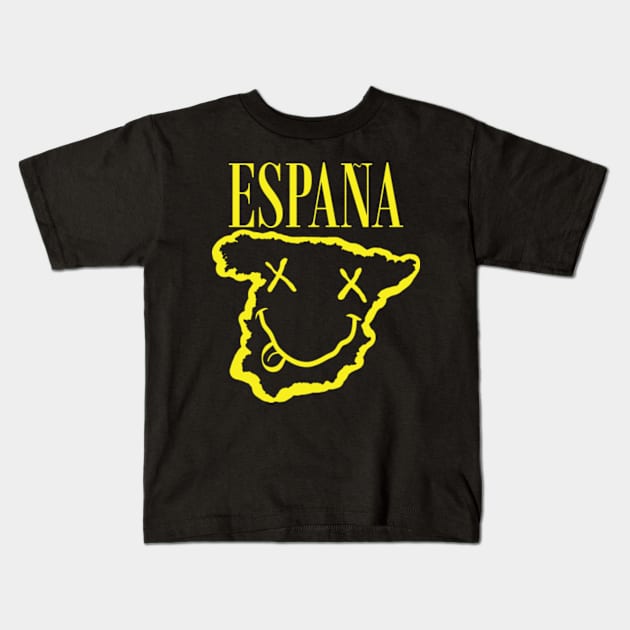 Vibrant Espana Spain x Eyes Happy Face: Unleash Your 90s Grunge Spirit! Smiling Squiggly Mouth Dazed Smiley Face Kids T-Shirt by pelagio